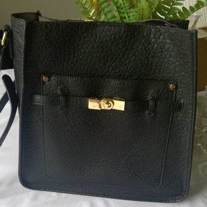 Tote Bag, Black, Faux Leather, Vintage